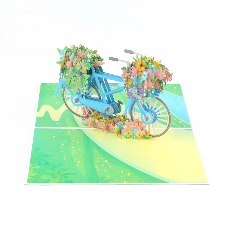New Creative Cross-Border 3D Pop-Up Birthday Wishes Greeting Card Amazon Gift Card Bicycle Flower Car Digital Impression Paper