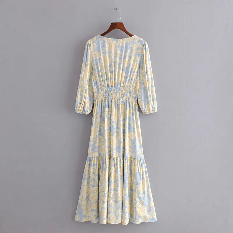 
2021 New Arrival Autumn and Spring Print High Collect Waist Casual Dress For Women 