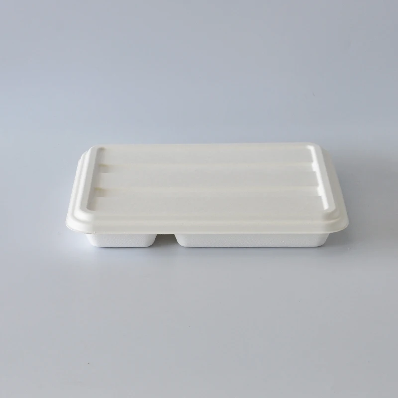 
New product disposable sugarcane plate pulp paper bowl degradable tableware 1000ml square box tray wholesale 