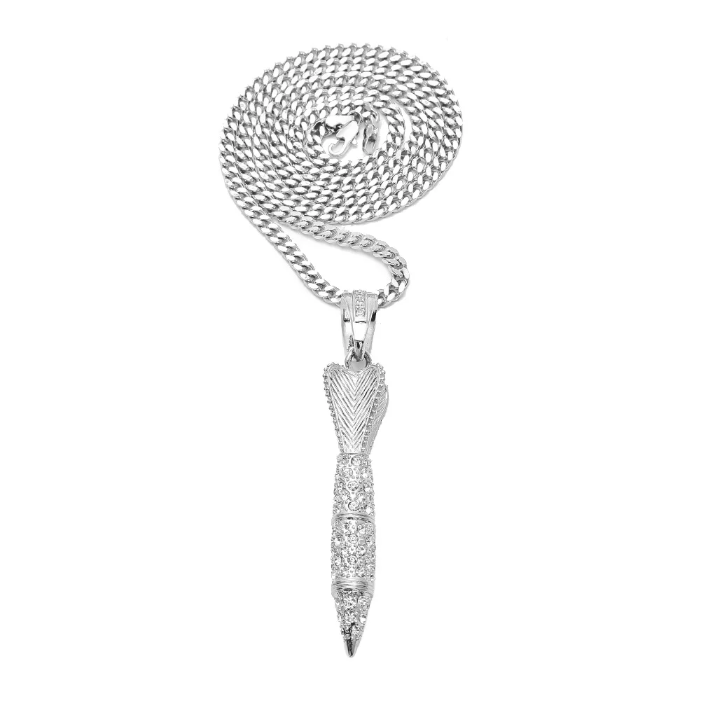 New Hip Hop Alloy Diamond Rocket Pendant Necklace Full Diamond Throwing Dart Pendant Necklace For Man And Women