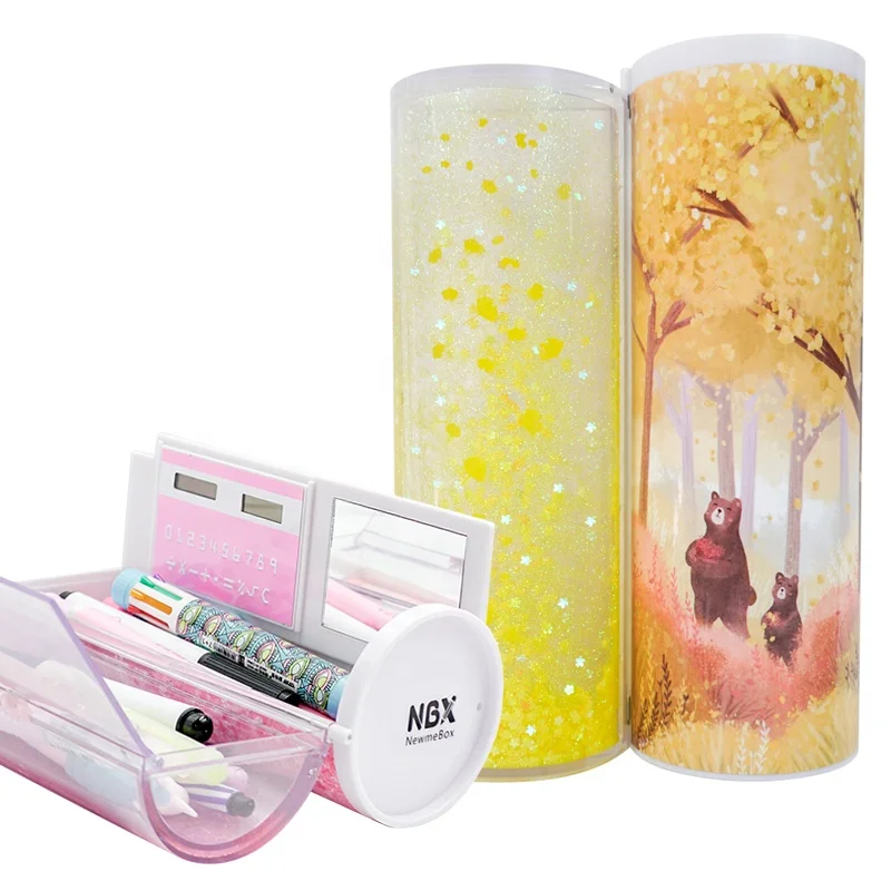 
NBX Large Capacity Pencil Box Cute Kids Stationery Quicksand cylinder Creative Pencil Case 