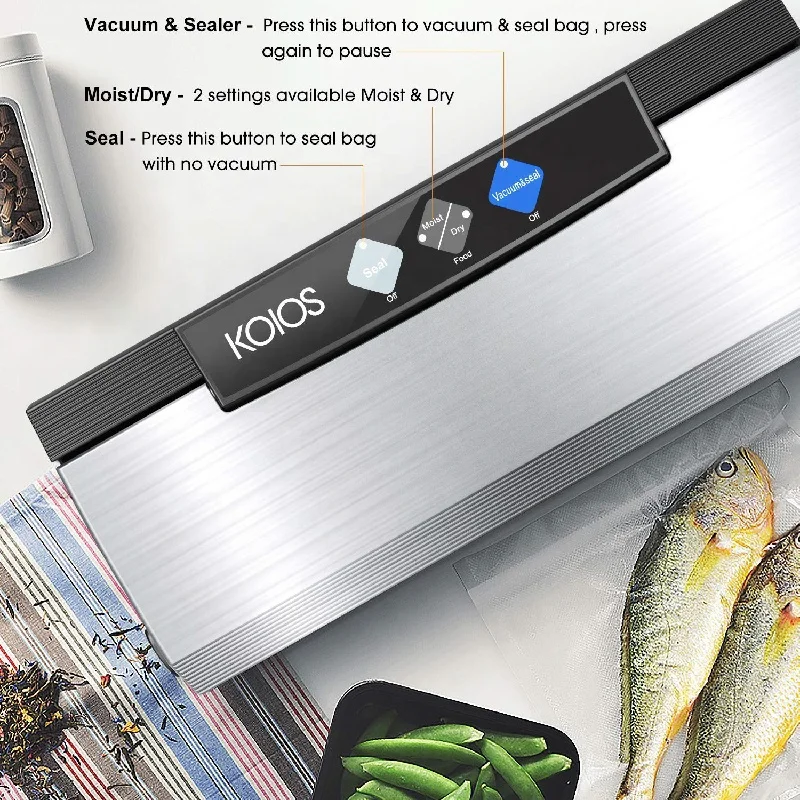 KOIOS 10 Sealing Bags Vacuum Sealer Packing Machine Food Vacuum Sealer With Up To 40 Consecutive Seals Dry Moist Modes
