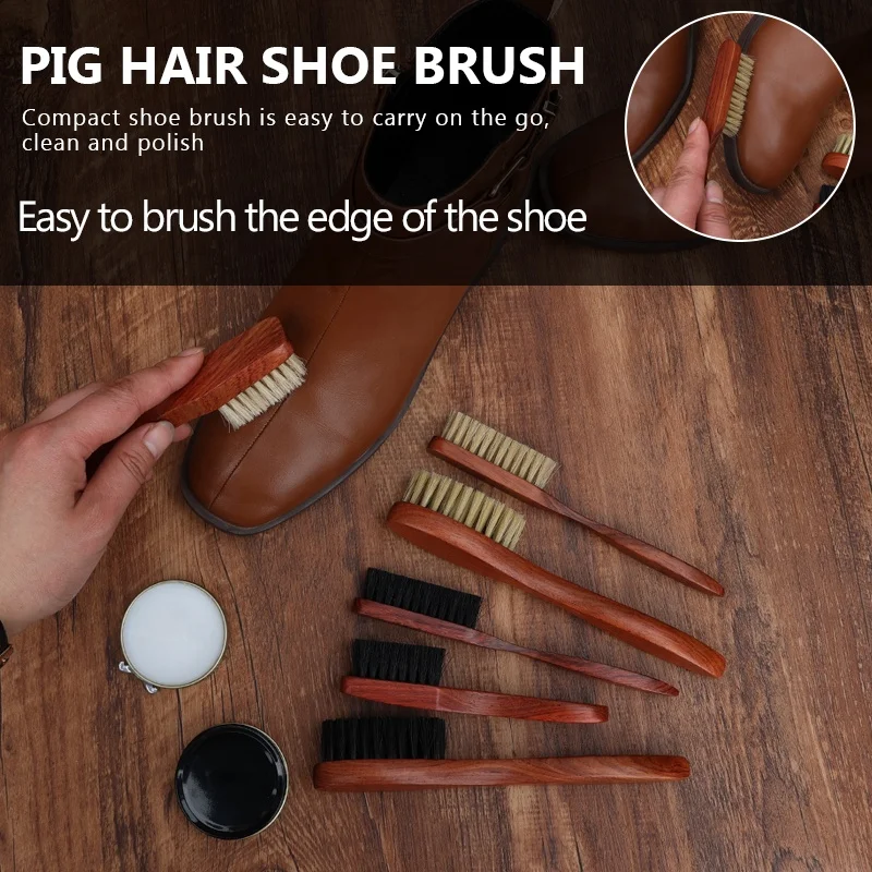 Factory Wholesale Custom Logo Rosewooden Handle Pig Hair Horse Hair Sneaker Shoe Polish Cleaning Brush