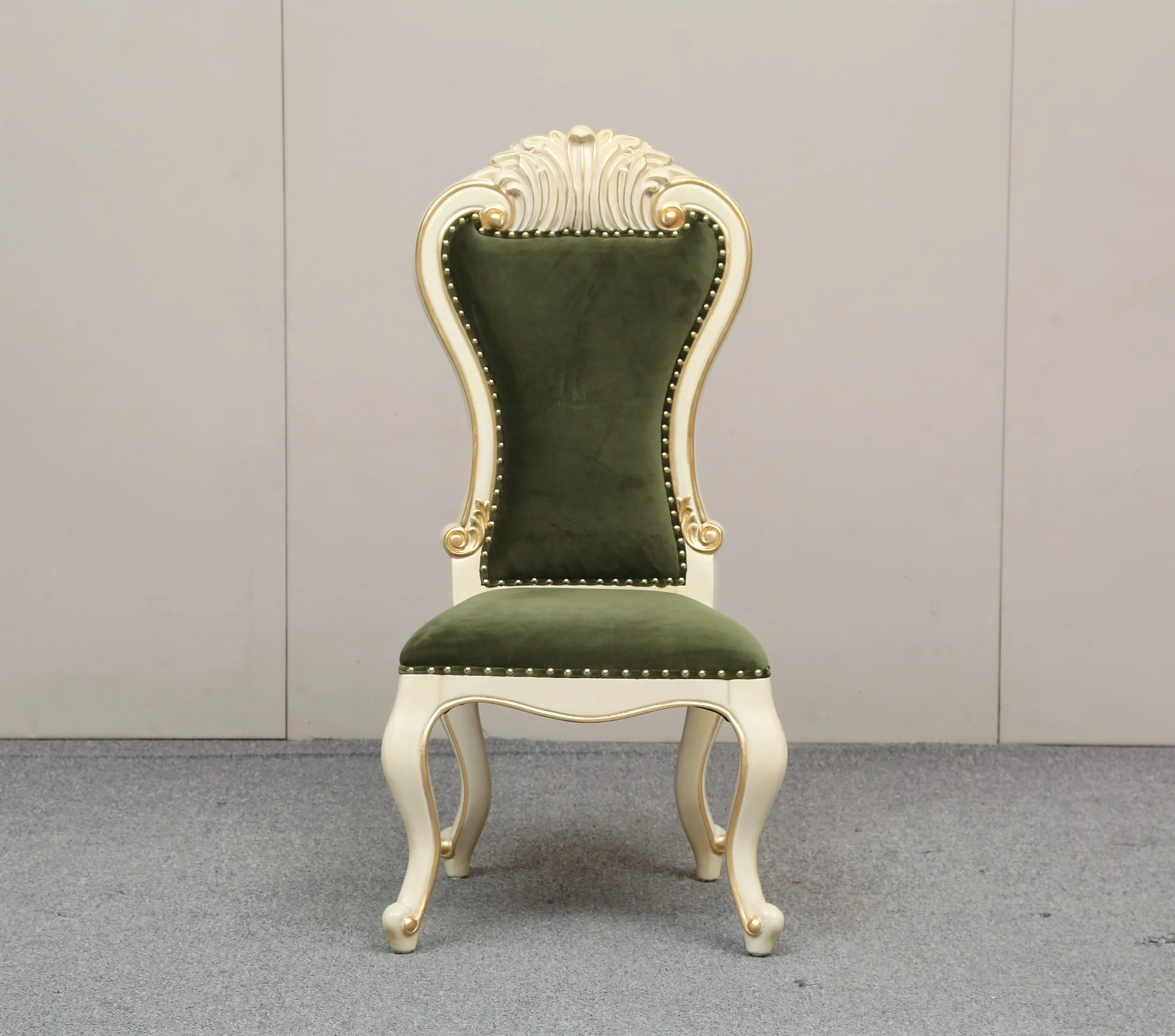 Solid wood hand carved armless chairs French style velvet beige white bedroom living room dining room chairs