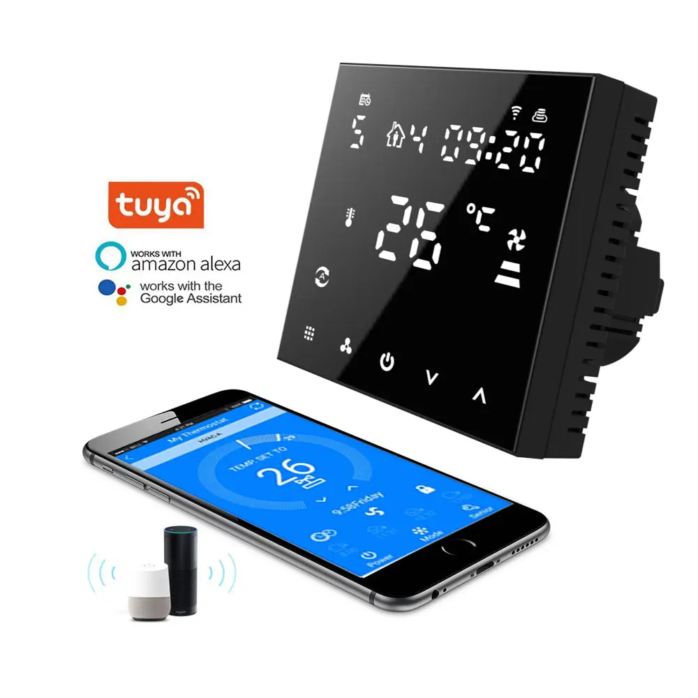Touch Screen Black White HVAC System Thermostat 3 Fan Speed Temperature Controller WiFi Smart FCU Thermostat