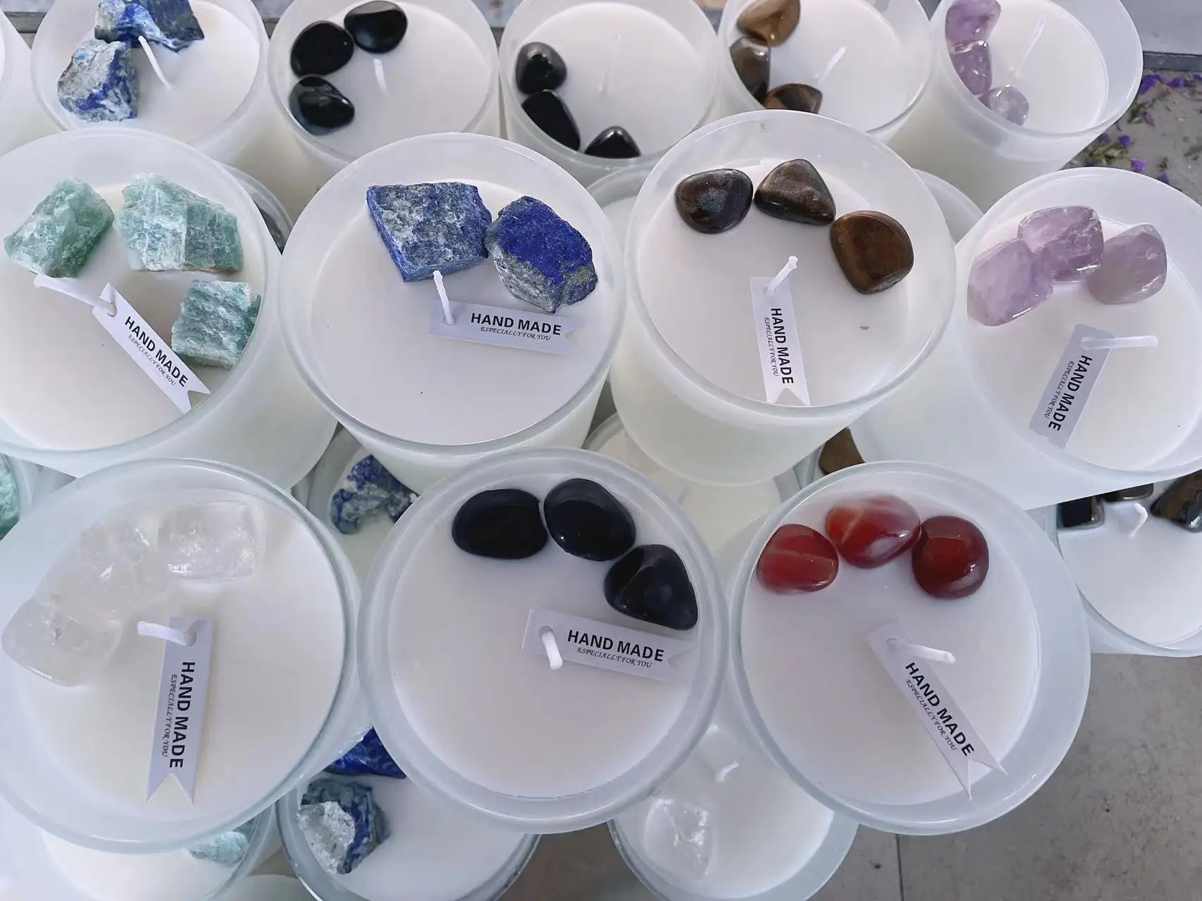 2022 New Design Positive energy small size tea light candle healing stone gemstone spiritual moon phase scented candles