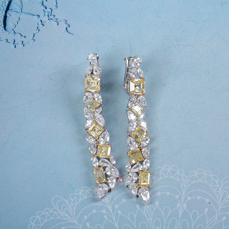Luxury fashion silver jewelry earrings hoop women long cubic zirconia gemstone earrings