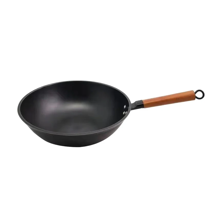 Pre-seasoned Heavy Duty Cast Iron Chinese Wok Stir Fry Pan With Handle