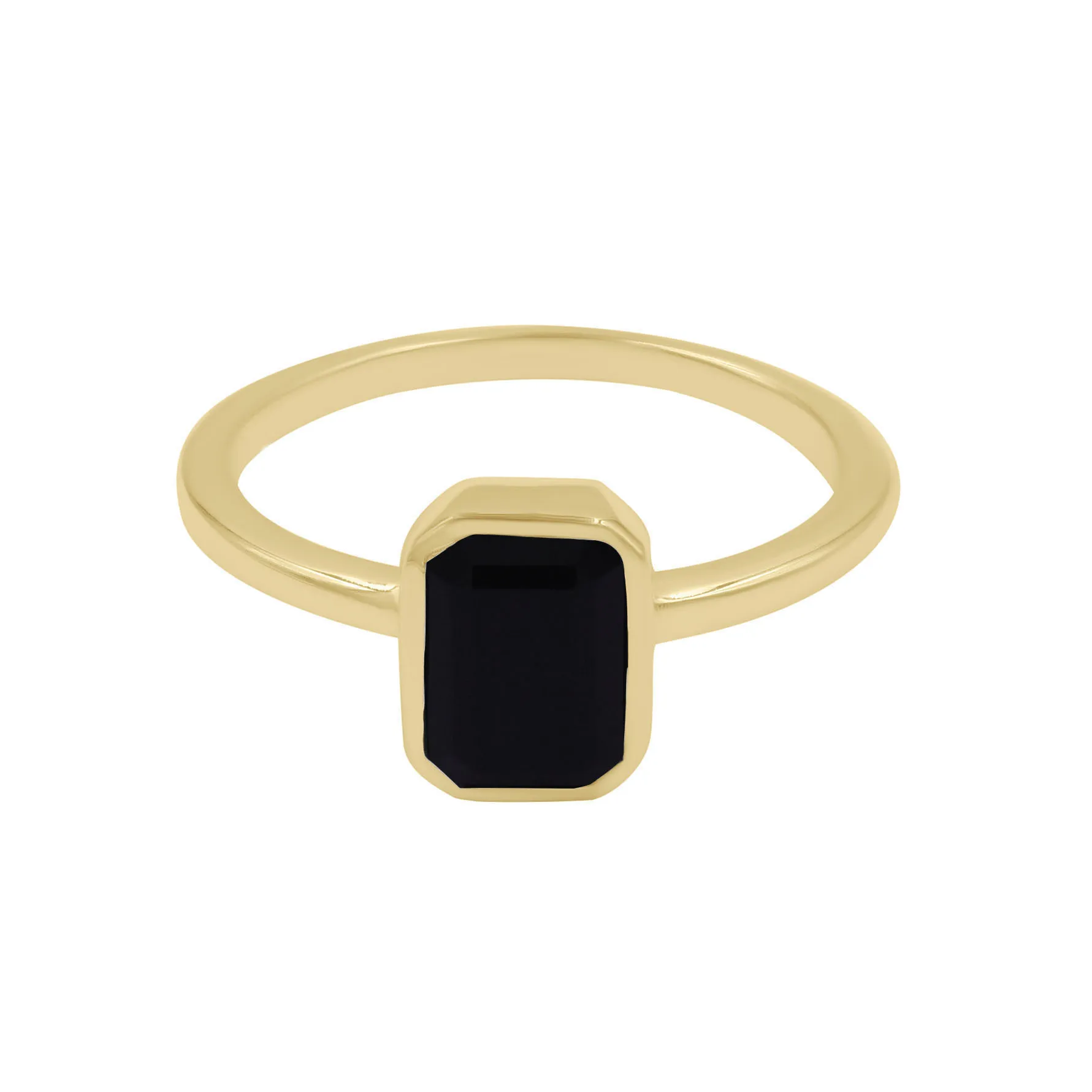 Black Onyx Emerald Shape Brass Gold Plated Wedding Engagement Gift Party Jewelry Ring