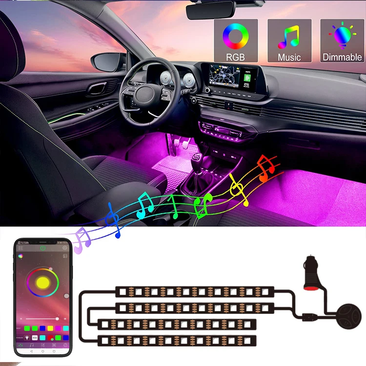 Super Bright High Power LED Lamp Car Charge Music IR Control Interior LED Light Car