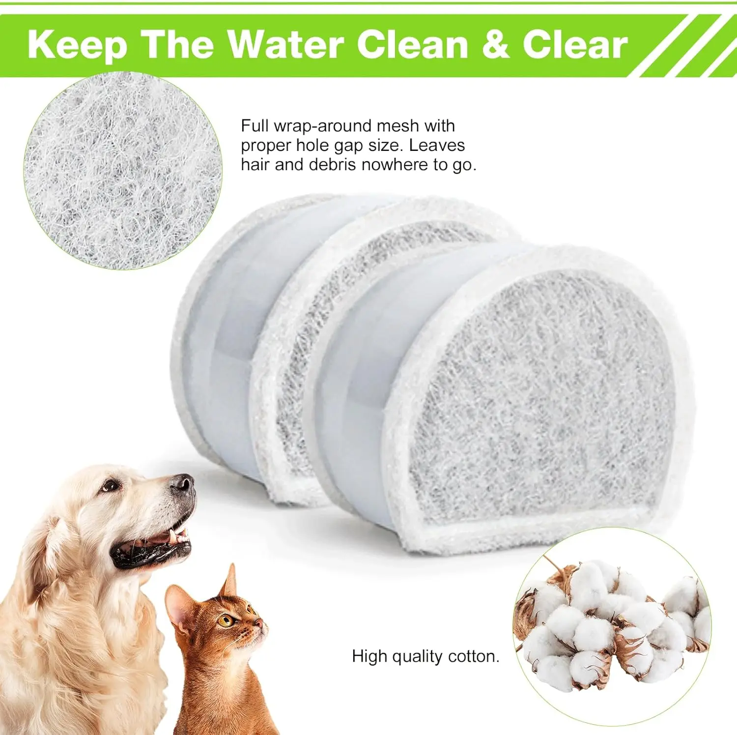 Cat Water Fountain Filters Replacement Carbon Filters and Foam Sponge Pre-Filter Fit for Multiple Ceramic Pet Fountains