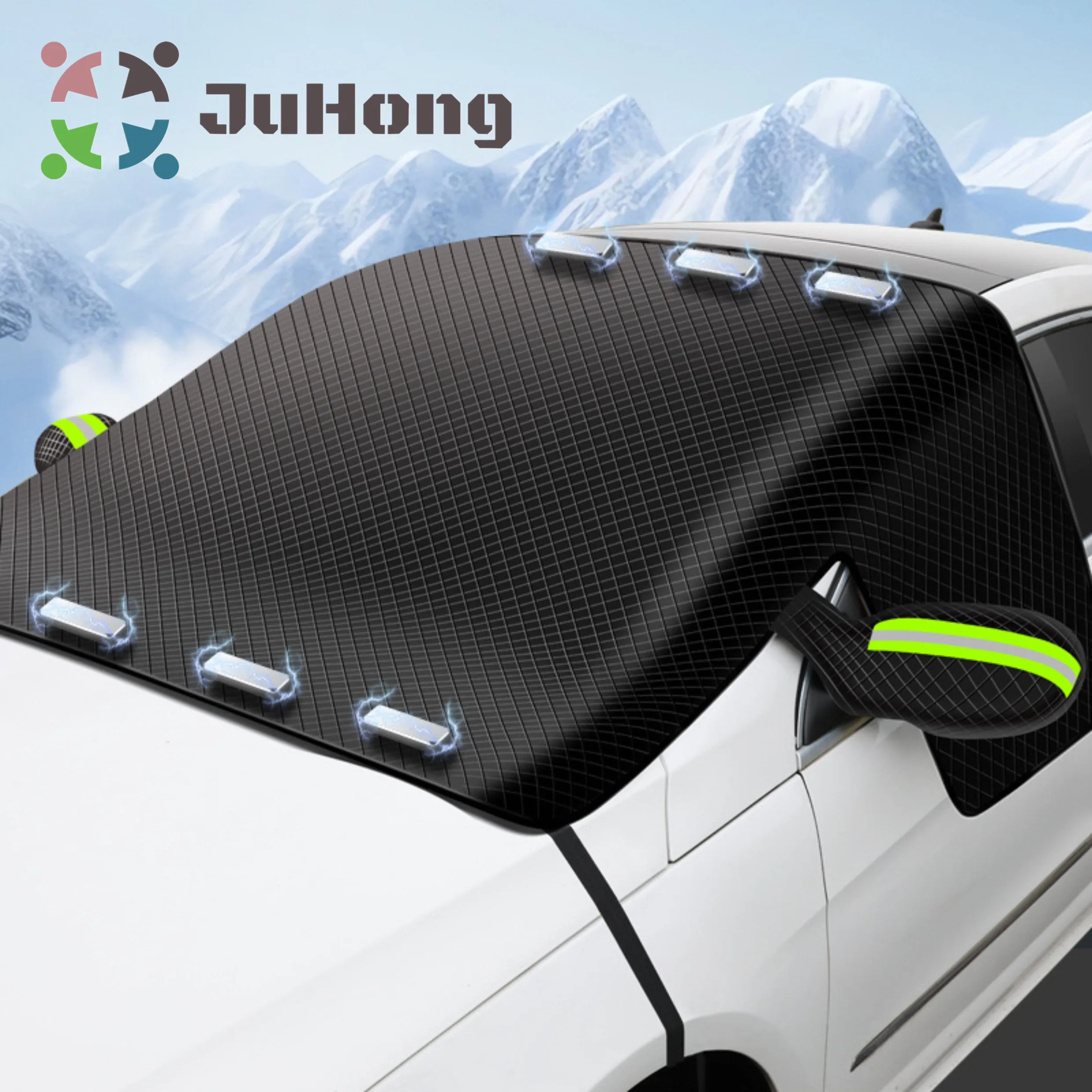 Oxford Cloth Car Front Windshield Sunshade With Pack Pouch Magnetic Snow Shade Heat Block Sun Shade Winter & Summer Dual-purpose
