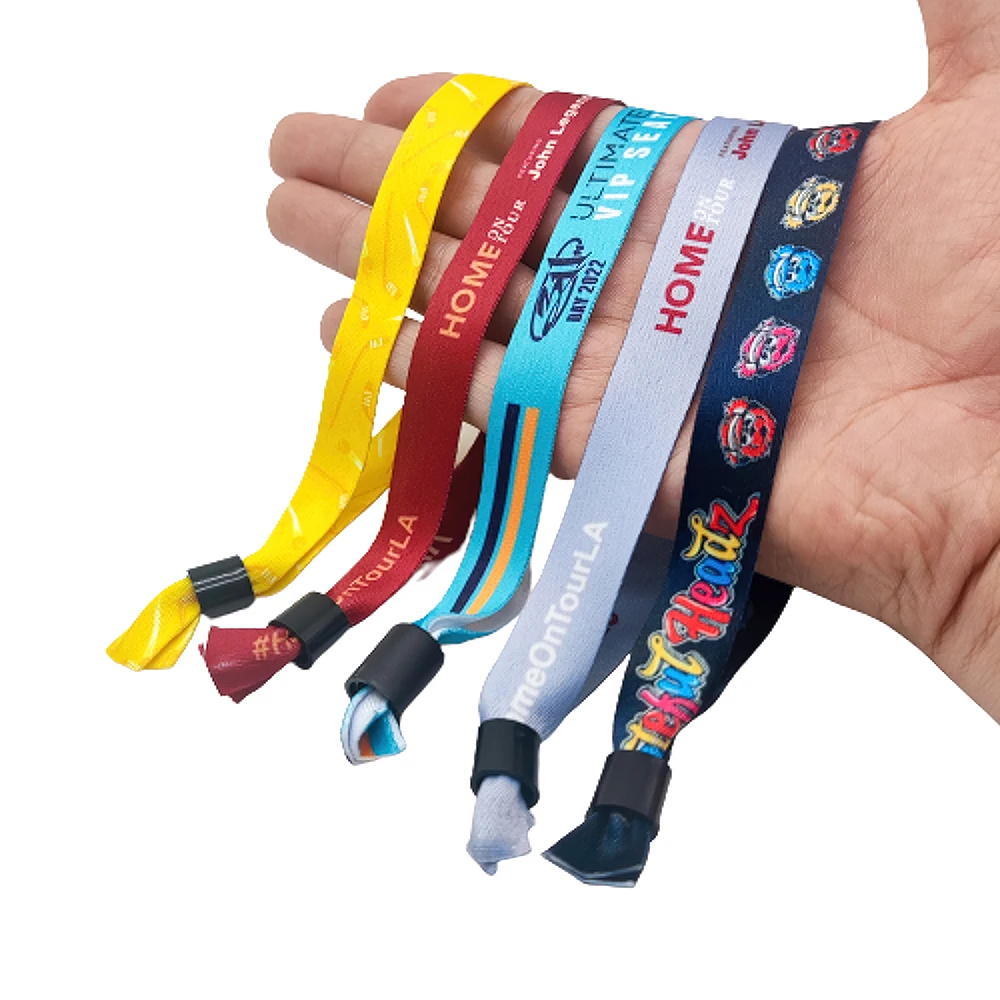 Cheap Custom Disposable Sublimation Polyester Satin Wristband Woven Fabric Bracelet For Festival Event With Barrel Lock