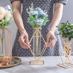 Rose gold glass Tube vase for Restaurant Table Decorations , geometrical hydroponics flower plant terrarium container vase