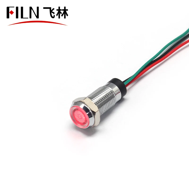  FILN 8mm 12mm 14mm flat head metal indicator light 12V 24V 110v 220v AC/DC high quality motorcycle tail