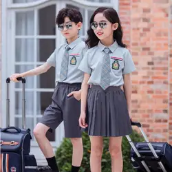 Custom navy pleat girls school uniform skirt and white shirt spring primary school student uniform kids