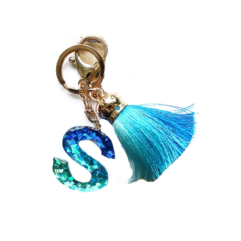 gradient Sequin tassel 26 letters resin keychain, Acrylic 26 capitals alphabet Initial glitter bag charm pendant car keyring,