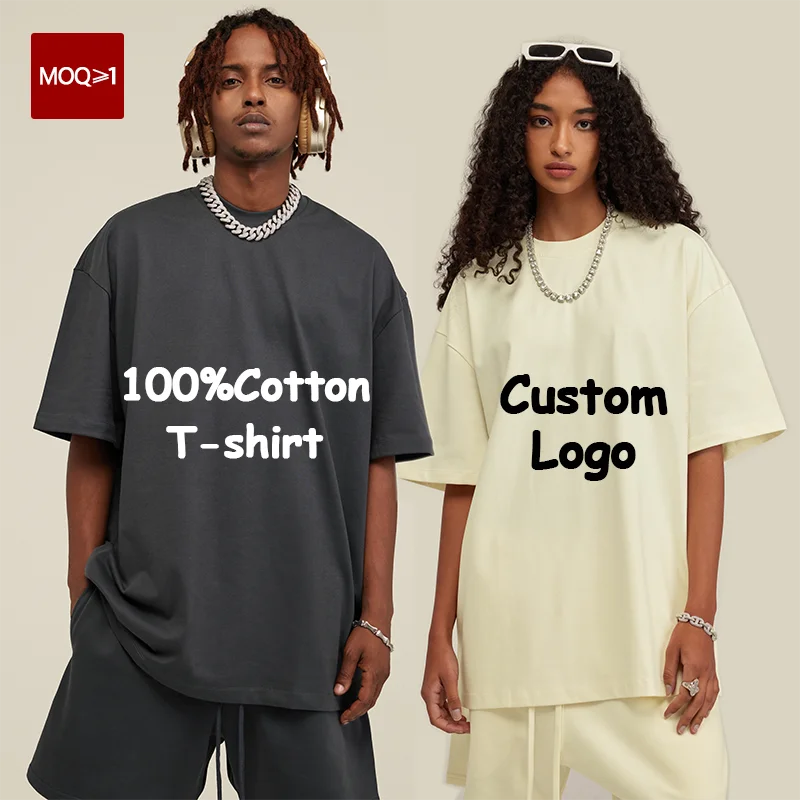 Custom High Quality 100% Cotton 305G Heavyweight Streetwear Round-neck Plus Size Drop Shoulder Plain Blank T-Shirt For Men