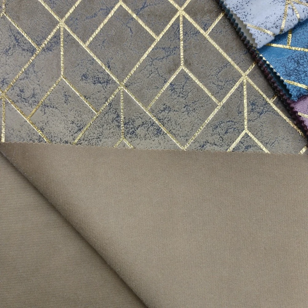 Geometric pattern 100% polyester velour fabric golden glue emboss bronzing holland velvet curtain fabric for home textile