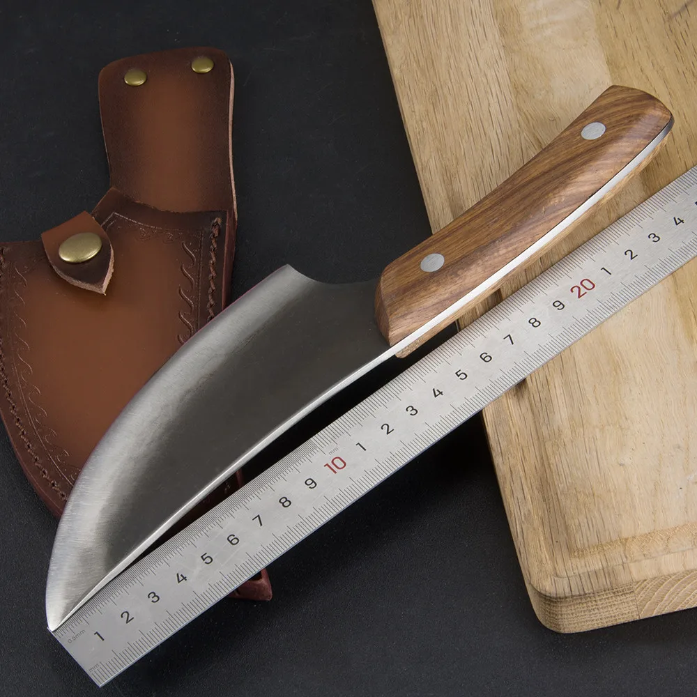 Xingye Yangjiang Factory full tang 5.5 inch hand forged hunting butcher meat cutting knife handmade with leather sheath