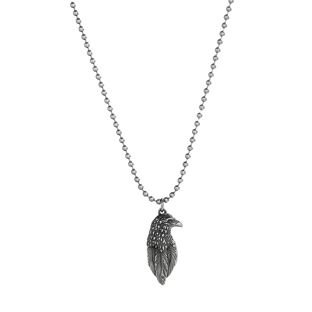 Craft Wolf Eagle Pendant Feather Bird Sweater Chain Stainless Steel Jewelry Old Silver Color Necklace wholesale jewelry factory