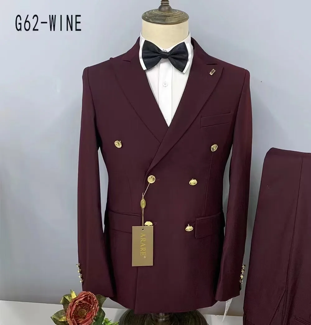 Famous brand Men Business Elegant Double Breasted Gentleman Suit Slim 2-piece in stock