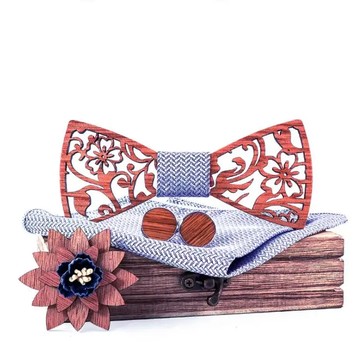 High quality log handmade wooden corsage square scarf cufflinks set