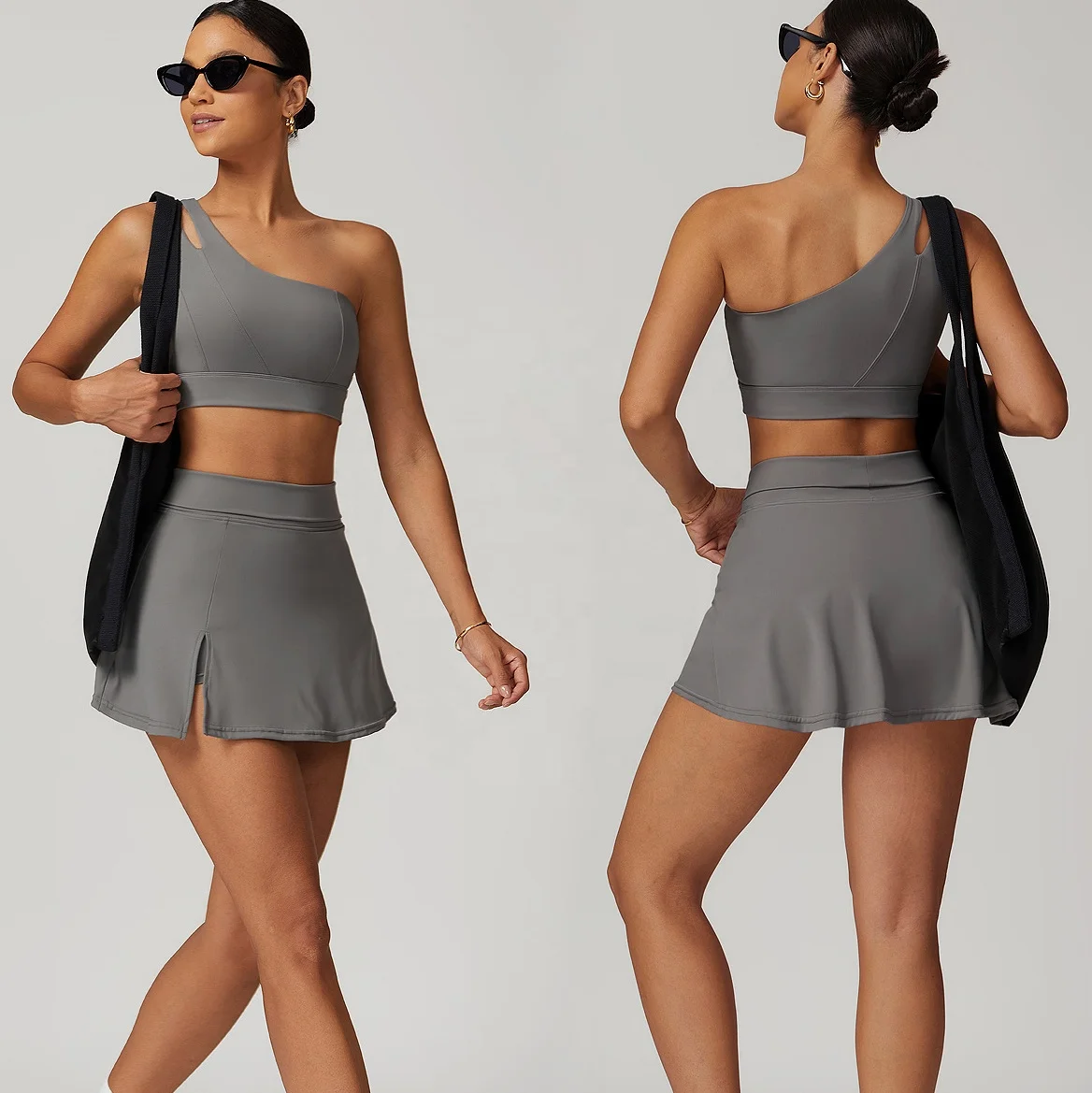 European Oblique Shoulder Bra Yoga set Quick-drying Beauty Back Fitness Outdoor Running Track Skirt suit