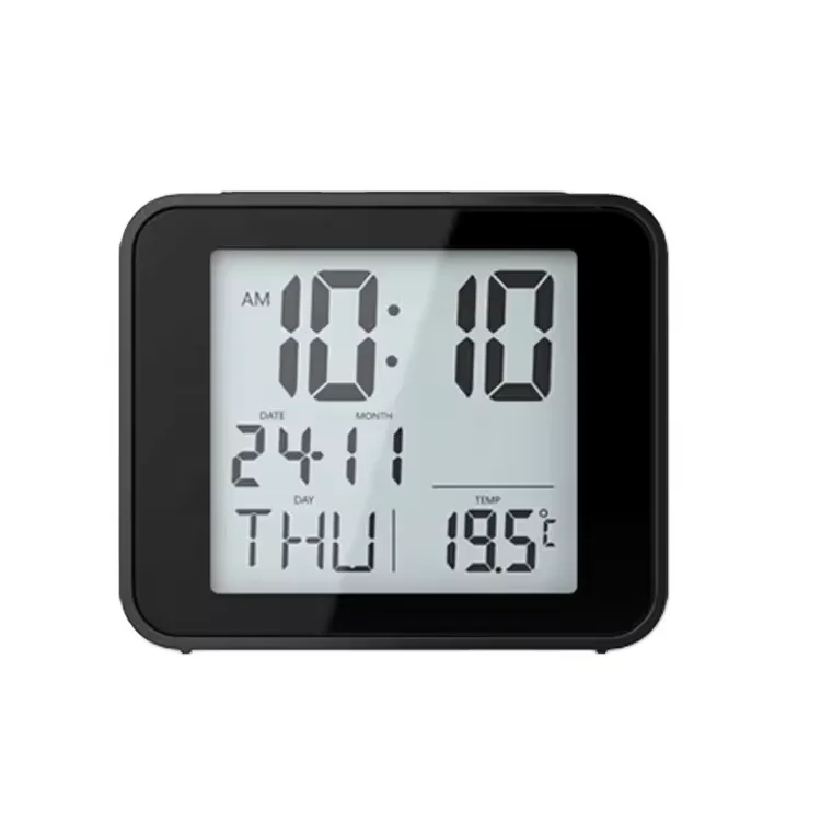 Youton Digital Table Clock Backlight High Accuracy Alarm Clock for Kids with White Electronic LCD Display Square Radio Speaker