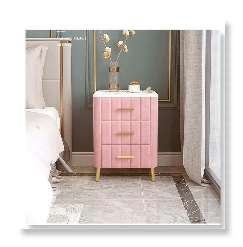 Nordic Design Modern Solid Wood Luxury Bedside Table Nightstand Side Table with 3 Drawer
