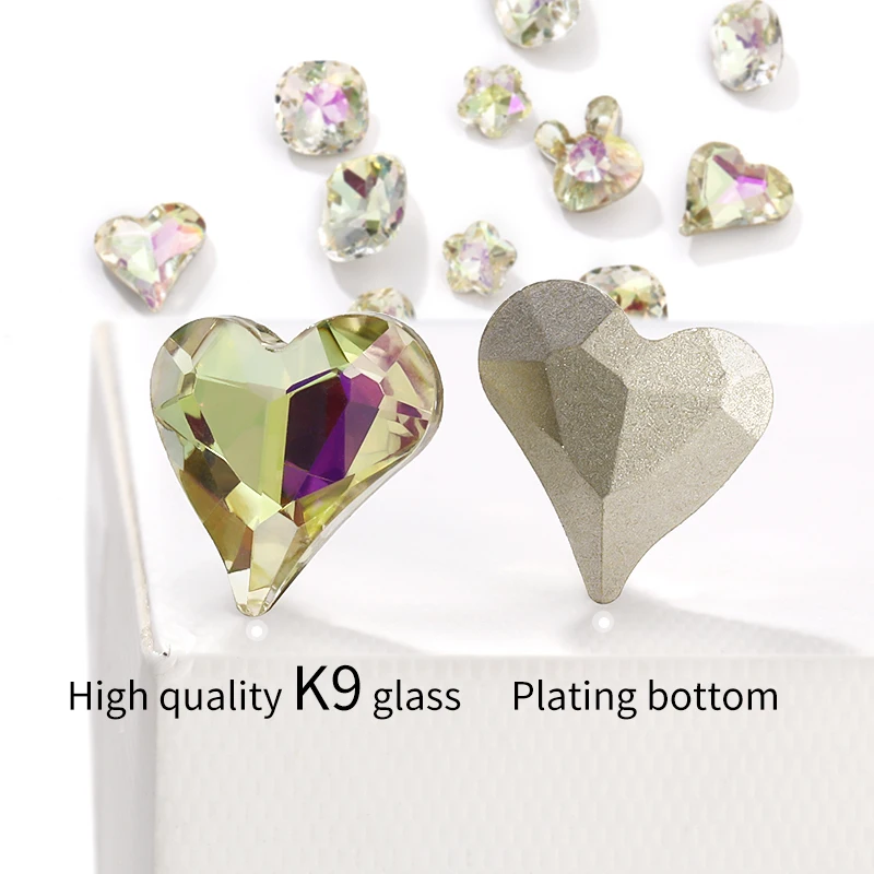 New goose down yellow series pointed bottom nail art crooked peach heart square crystal glass drill diy jewelry accessories