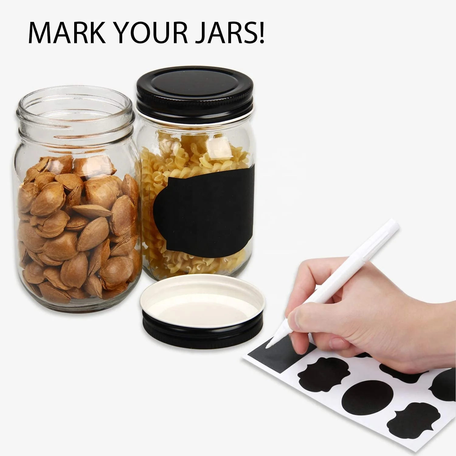 Glass Jars With Lids 12 oz,Canning Jars For Pickles And Kitchen Storage,Wide Mouth Spice Jars With Black Lids For Hon