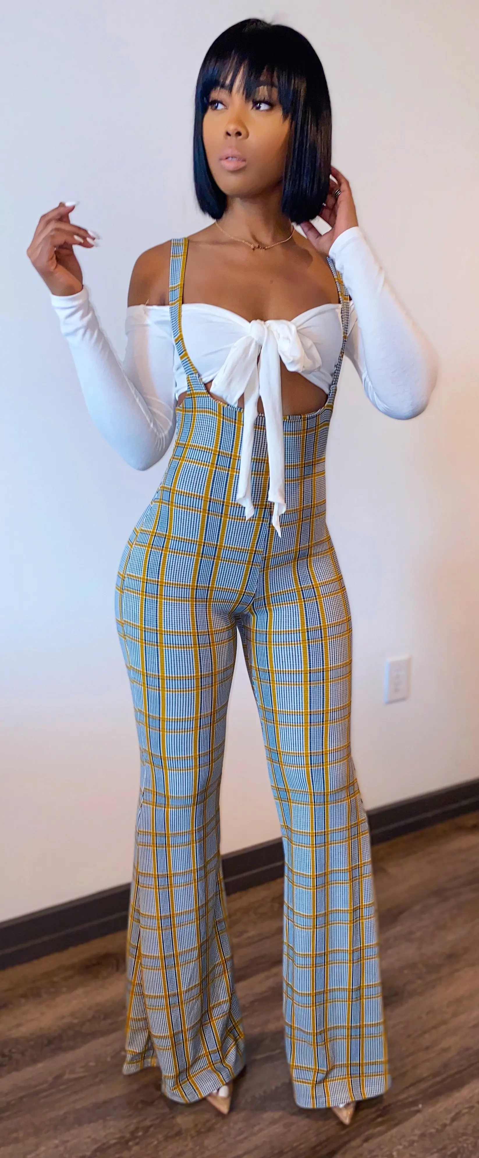 Women Strapless Plaid Overalls 2 Piece Set Women Outfits Wholesale Jumpsuits Women Plus Size Two Piece Set