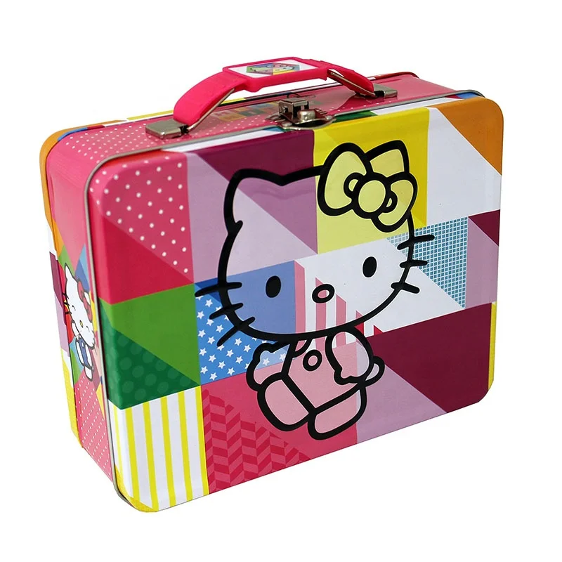 Custom  Metal Cartoon Box Lunch Tin Box With Handle and Lock for Gift and Toy Packing