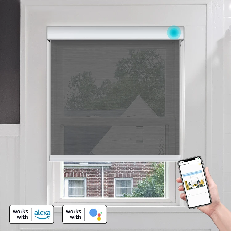 Bedroom Blackout Smart Roller Shade Electric With Remote Solar Powered Automation For Window Roller Blinds Indoor Motorized