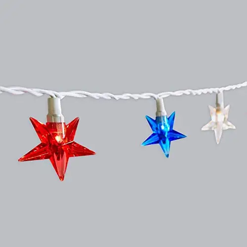 UL Plastic Star Red White Blue Patriotic string Light For Christmas National Day Decor