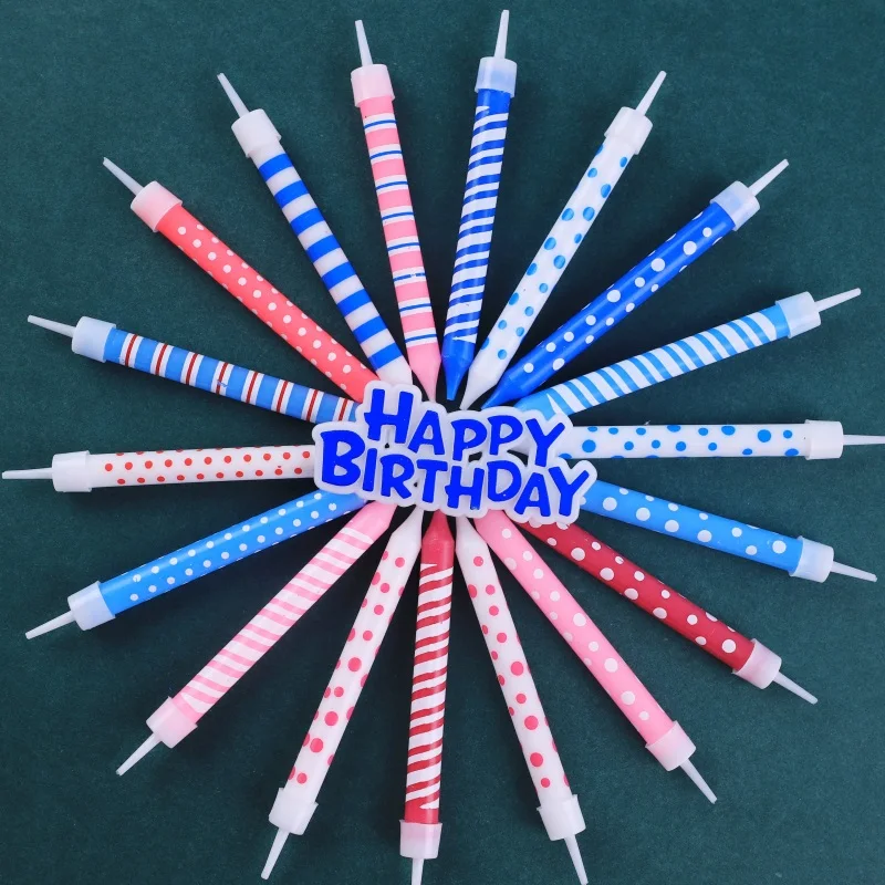 Happy wishes girlfriend custom packing logo Polka dot horizontal bar pattern printing spiral birthday candle with holders