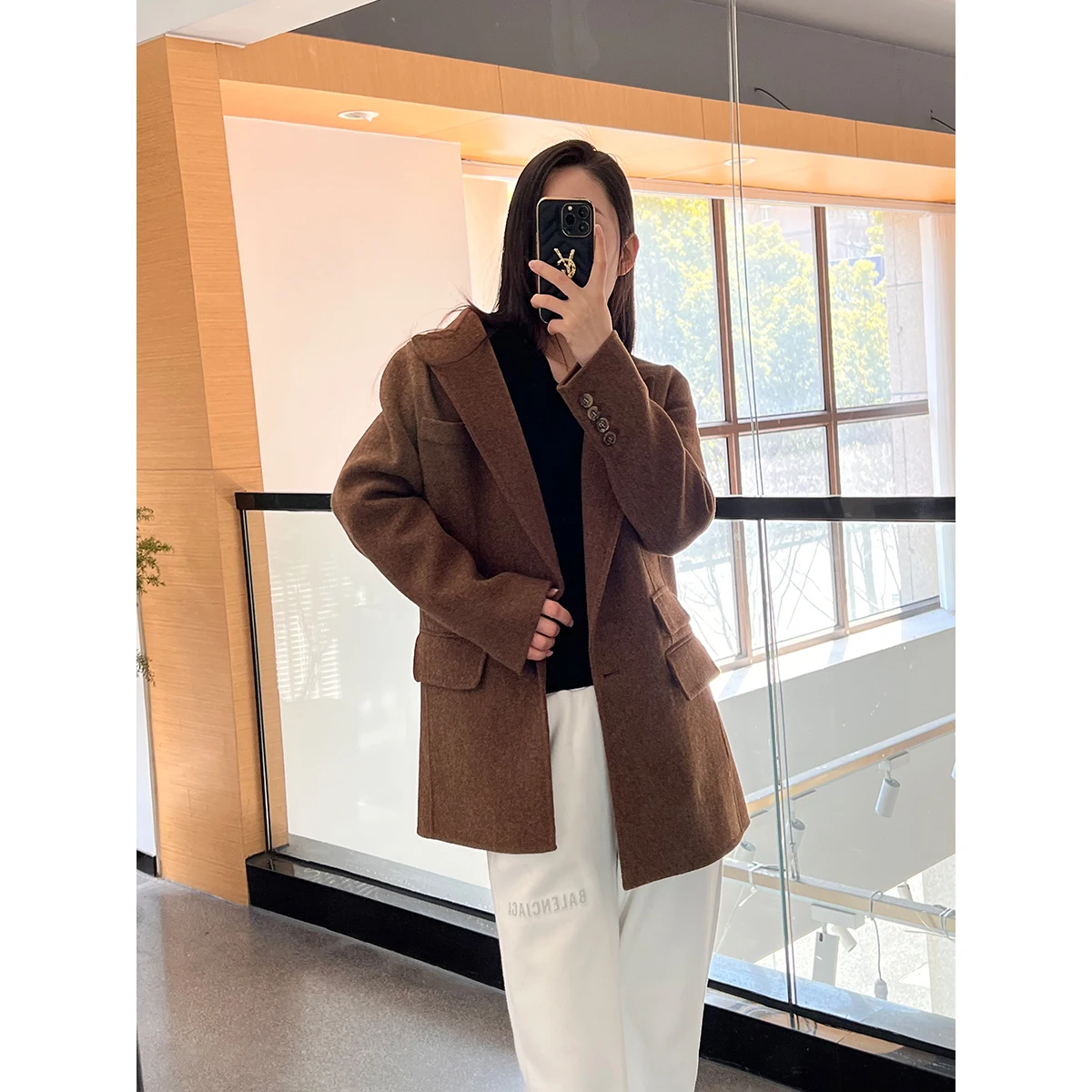 OEM winter coat long sleeve lapel jacket wool elegant ladies wool, cashmere coat