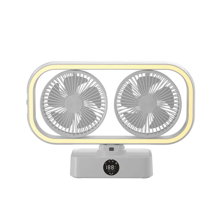 12000mAh China Custom double head fan with Power Bank Remote Control usb led light rechargeable stand fan