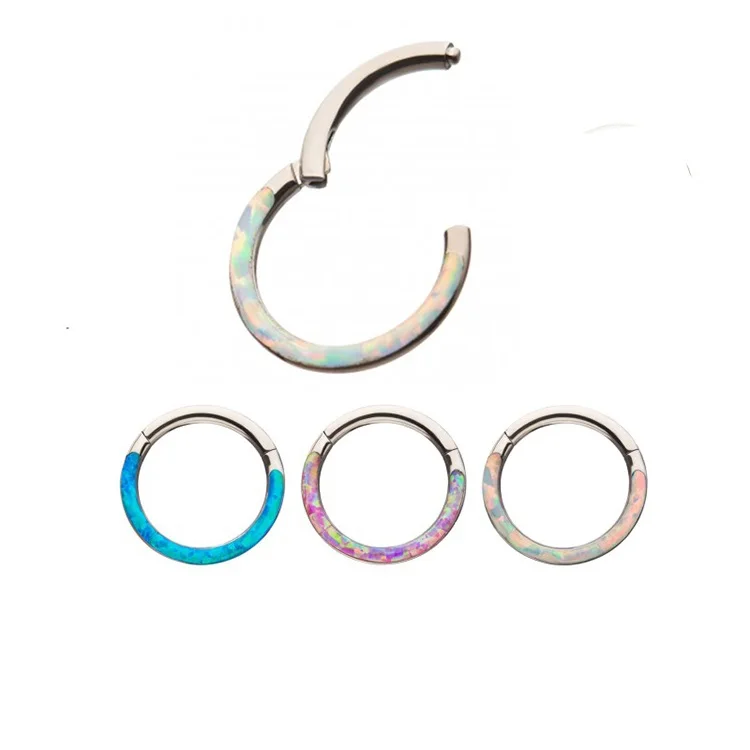 Eternal Metal ASTM F136 Titanium Titanium Hinged Segment Hoop Rings with Opal Lined Front Body Jewelry