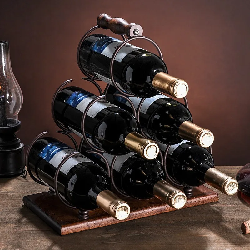 European and American style creative retro multi-bottle wine rack iron and solid wood  wine cabinet bar home decoration