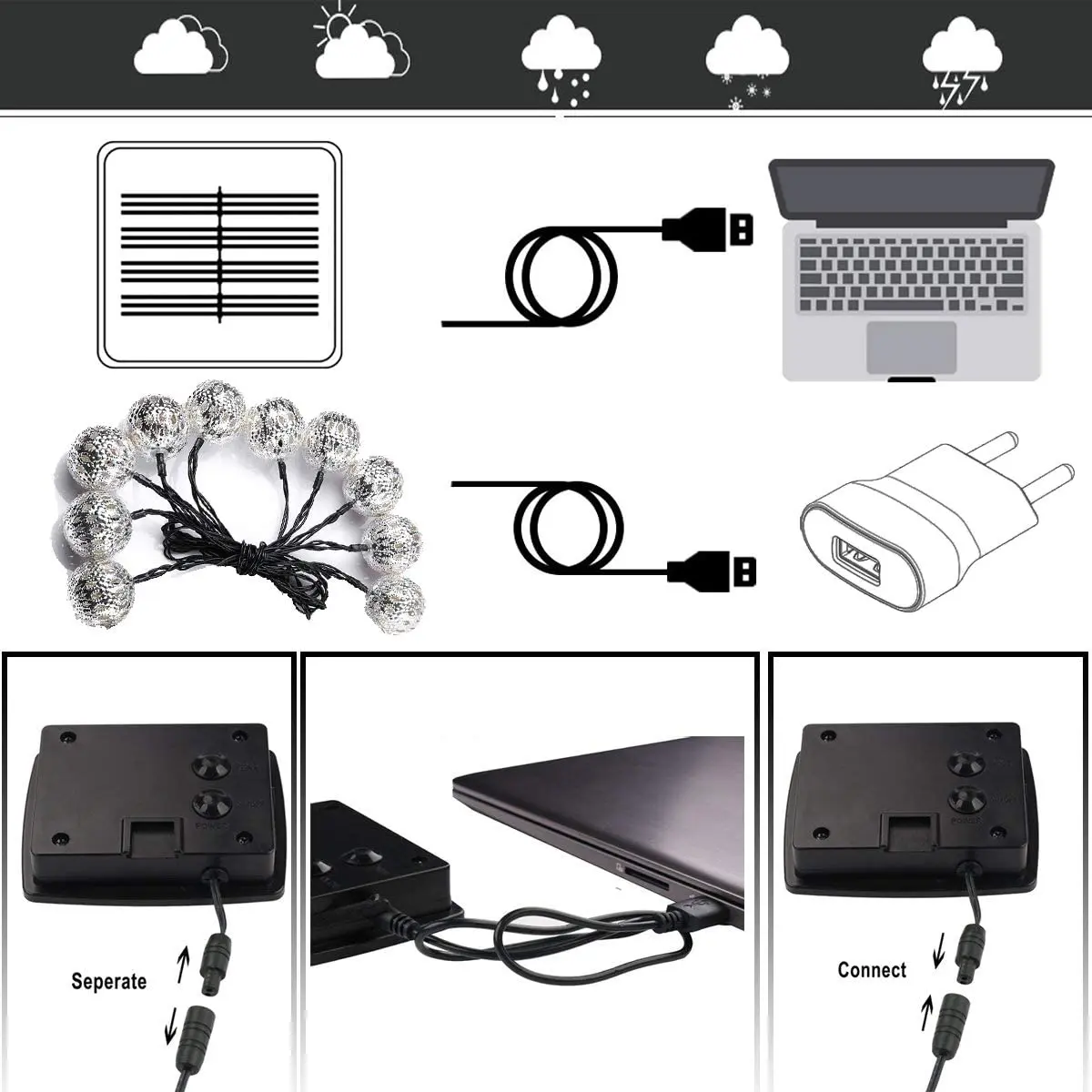 Factory Selling Christmas Wedding Party Decorations 8 model warm white 20 LED Globe String lights Moroccan Ball Lights