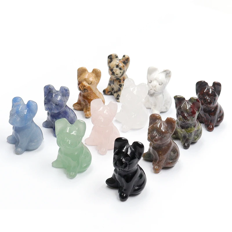 1Inch Natural Crystals Healing Stones Polished Animals Carving French Bulldog Crystal Crafts For Home Decoration