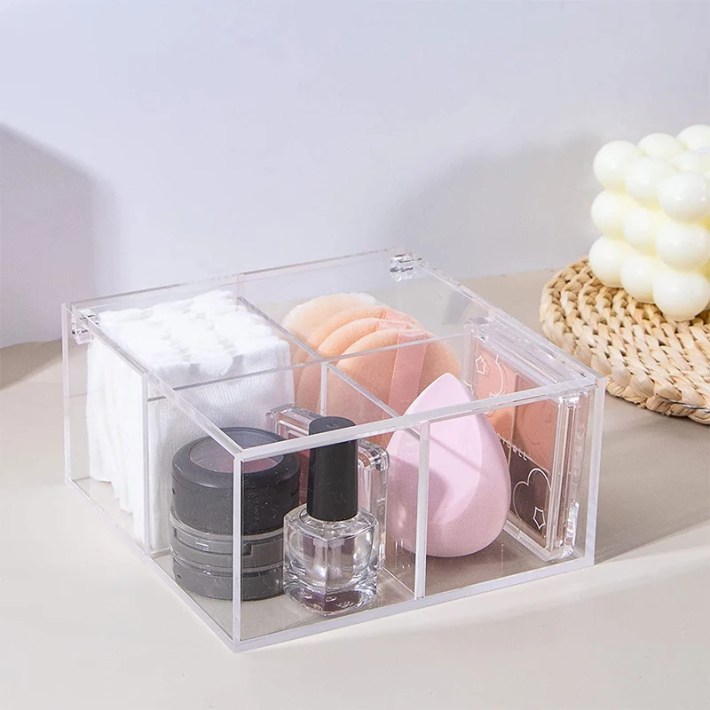 Factory custom acrylic jewelry box with 4 compartments, clear acrylic plexiglass boxes with lids,transparent acrylic storage box