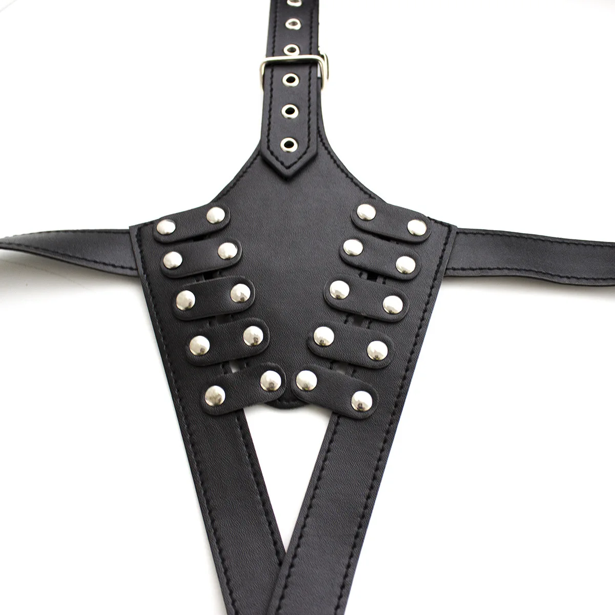 Black Leather Queen Costume With Studded Adult Sex Bondage Bodysuit Breast Baring Girdle Set Female Chastity Pants Body Harness