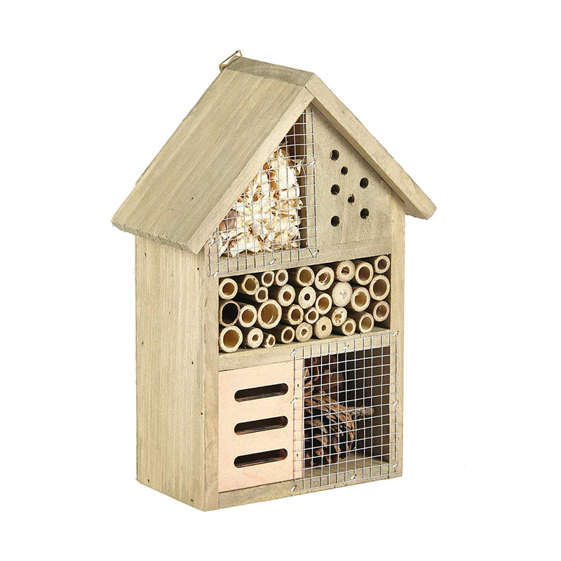 Custom Eco Friendly Solid Wood Butterfly Insect Habitat Hanging Insect Hotel Wooden Bee Insect House for Garden Decoration