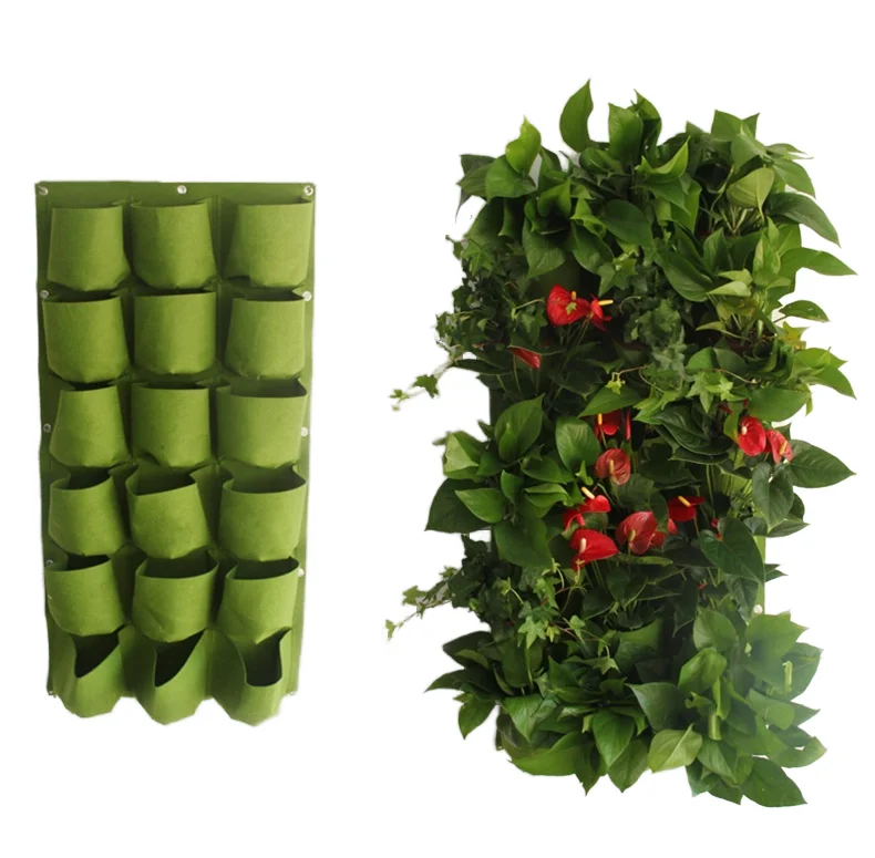 Wall mounted felt planting bag Cross border gardening project green planting bag non-woven seedling flower and plant bag