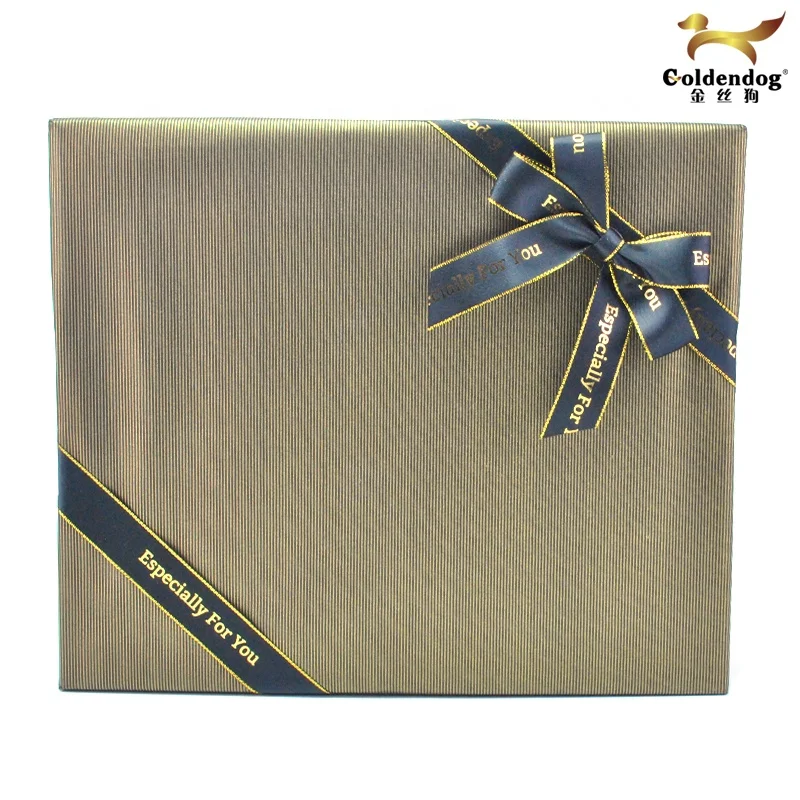 Custom LOGO Printing Pre-tied Gift with Elastic Band Gold Edge Satin Bow Ribbon