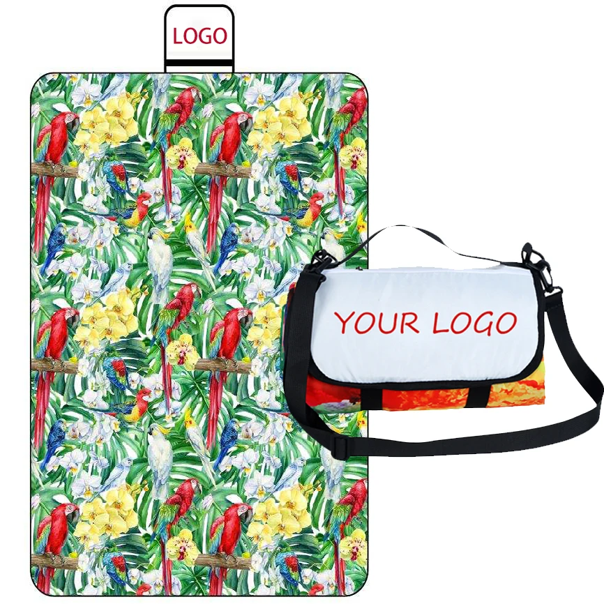 custom soft picnic mat flowers strap poylesrer flap picnic roll mat tote