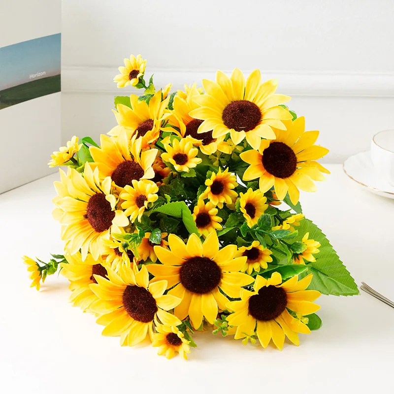 Wholesale artificial flower 6/7/13/24 head sunflower bouquet wedding decoration home decor flower arrangement